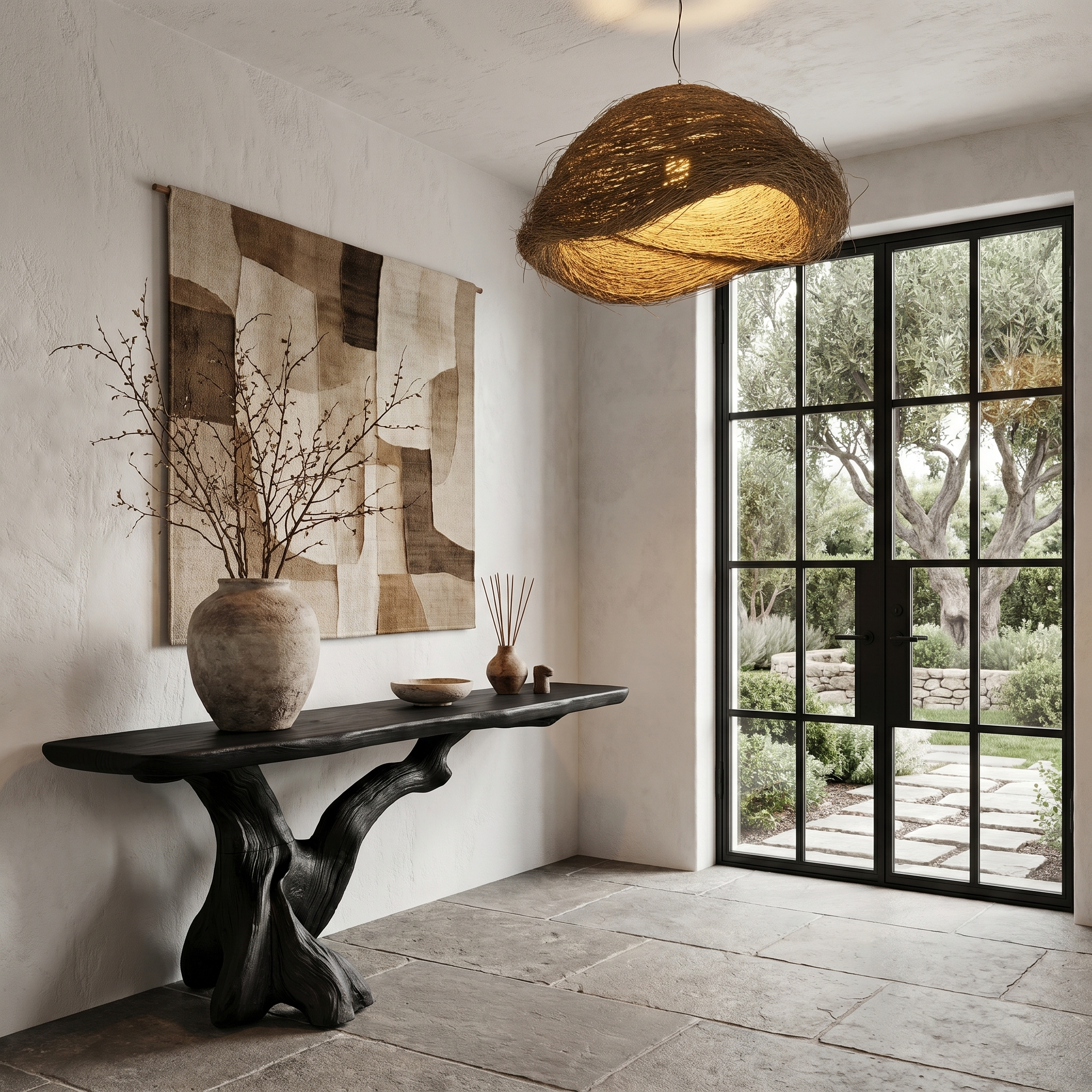 Organic Console Table With Sculptural Open Ring Wood Base For Entryway And Living Room - view 4 of 8