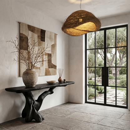 Organic Console Table With Sculptural Open Ring Wood Base For Entryway And Living Room - view 4 of 8