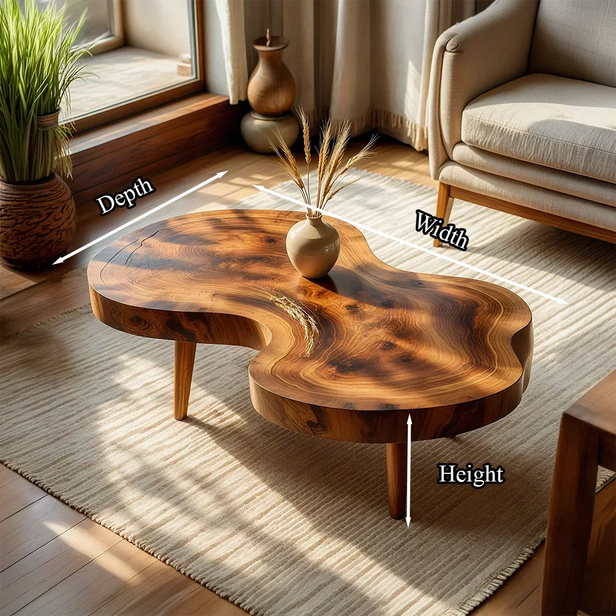 Freeform Natural Wood Coffee Table with Smooth Contoured Edge - view 7 of 7