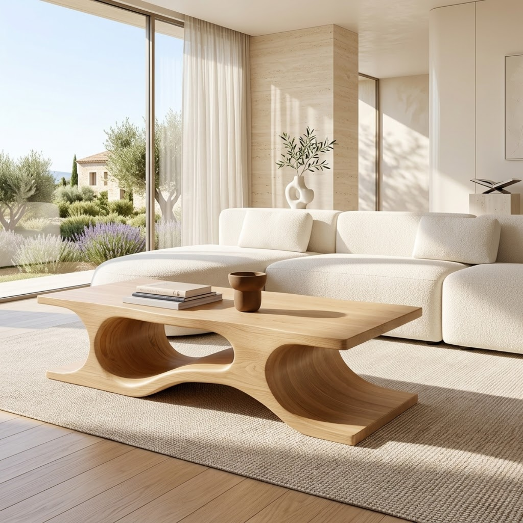 Organic Sculptural Coffee Table with Wave Base, Modern Minimalist Home Living Room Centerpiece - view 1 of 7