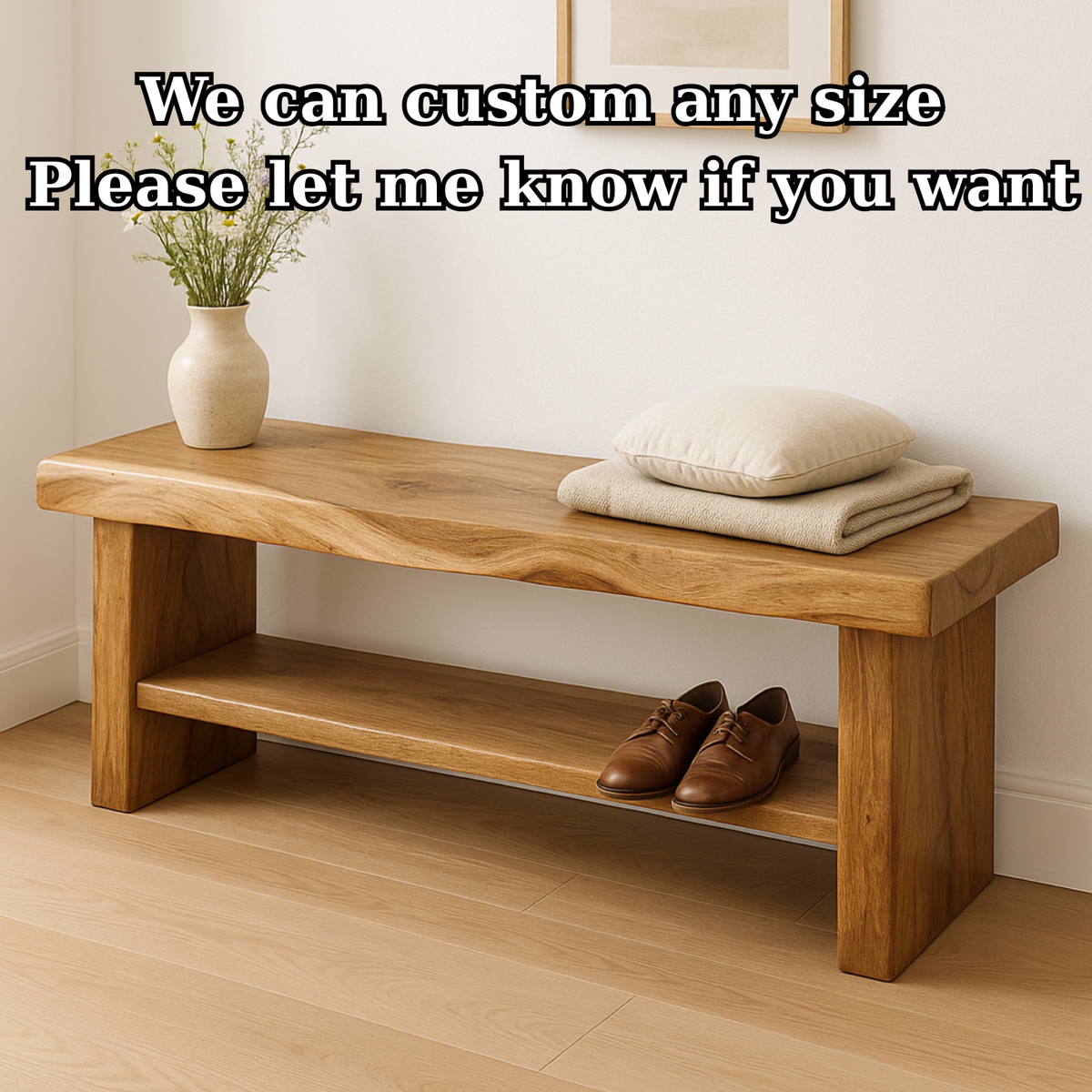 Handcrafted Solid Wood Bench – Live Edge Entryway Seating with Storage Shelf - view 3 of 5