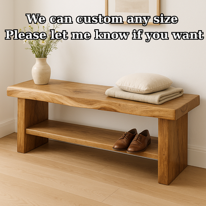 Handcrafted Solid Wood Bench – Live Edge Entryway Seating with Storage Shelf - view 3 of 5