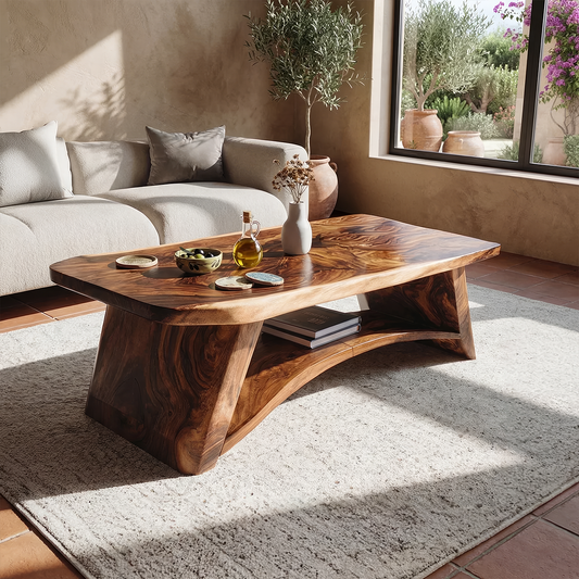 Solid Wood Coffee Table with Arched Base and Organic Edge Top - view 1 of 7