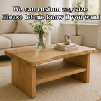 Handcrafted Solid Oak Coffee Table - Live Edge, Rustic Modern with Open Shelf - view 4 of 6