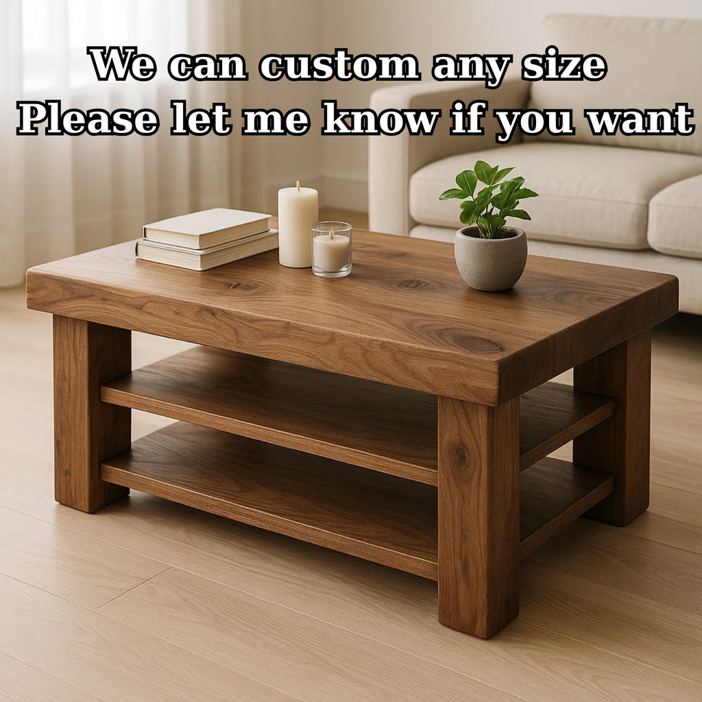 Handcrafted Solid Walnut Coffee Table - Rustic Modern with 2 Open Shelves - view 4 of 6