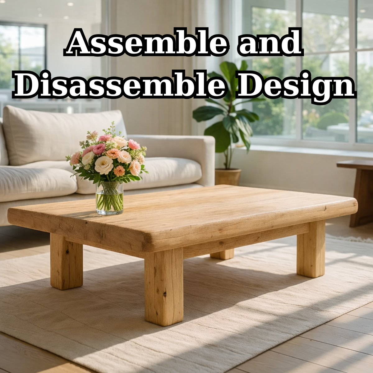 Rustic Solid Wood Coffee Table with Chunky Legs - view 8 of 9