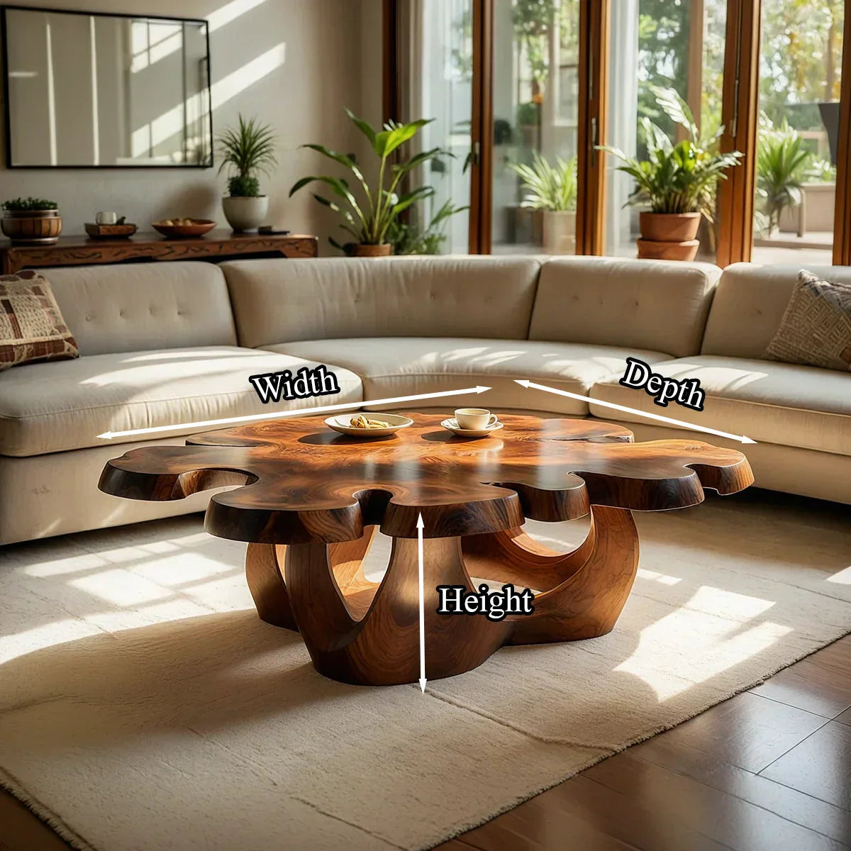 Sculptural Live Edge Natural Wood Coffee Table with Multi-Form Base - view 7 of 7