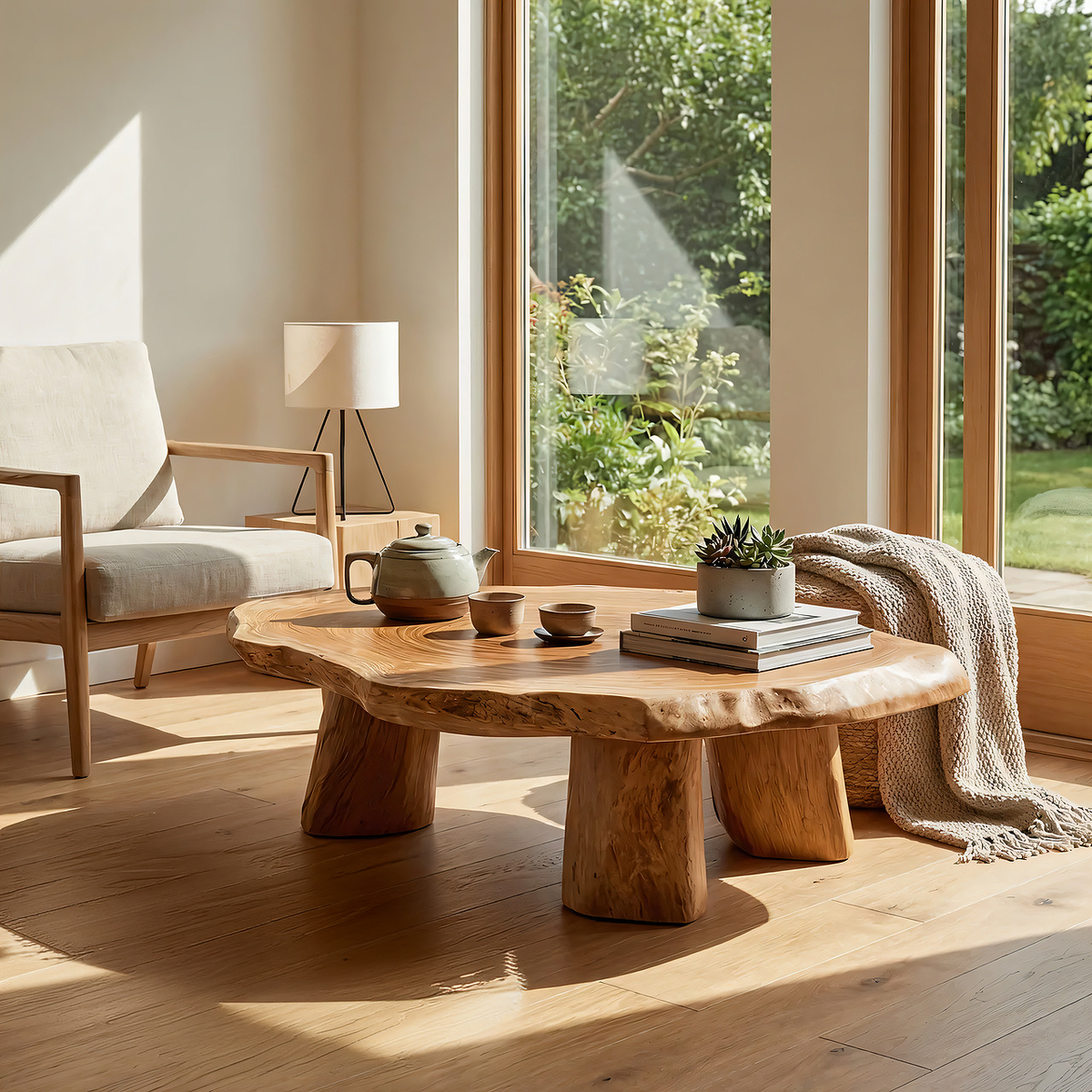 Round Live Edge Coffee Table with Solid Sculptural Legs - view 5 of 7
