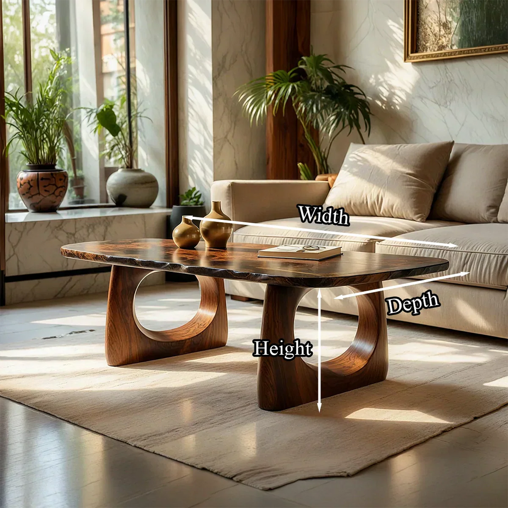 Live Edge Natural Wood Coffee Table with Dual Circular Sculpted Base - view 7 of 7