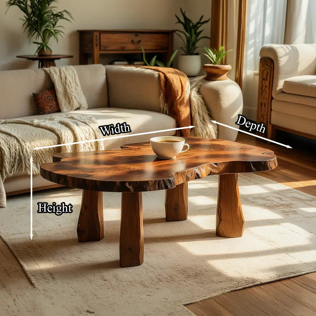 Live Edge Natural Wood Coffee Table with Solid Block Leg Base - view 7 of 7
