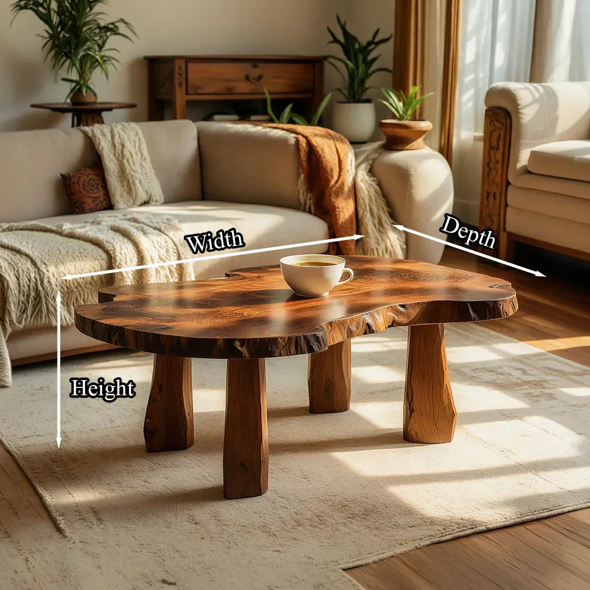 Live Edge Natural Wood Coffee Table with Solid Block Leg Base - view 7 of 7