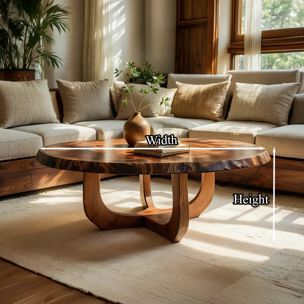 Round Natural Wood Coffee Table with Curved Open Sculptural Base - view 7 of 7