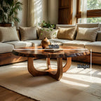 Round Natural Wood Coffee Table with Curved Open Sculptural Base - view 7 of 7