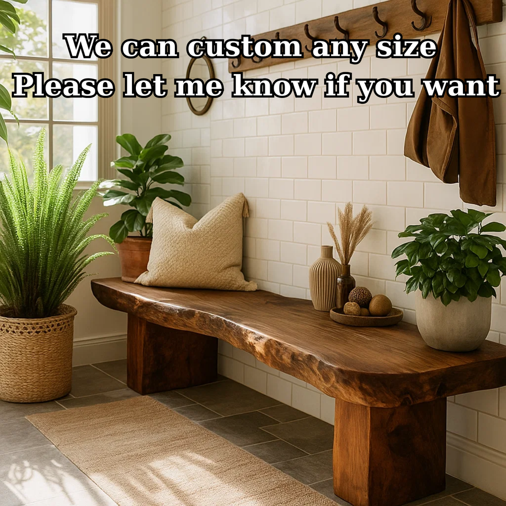 Handcrafted Solid Wood Bench – Rustic Live-Edge Slab Entryway Seating - view 4 of 5