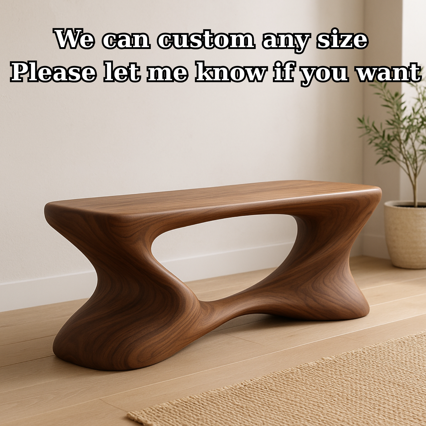 Handcrafted Solid Wood Bench – Sculptural Modern Walnut Wave Accent Table - view 4 of 6