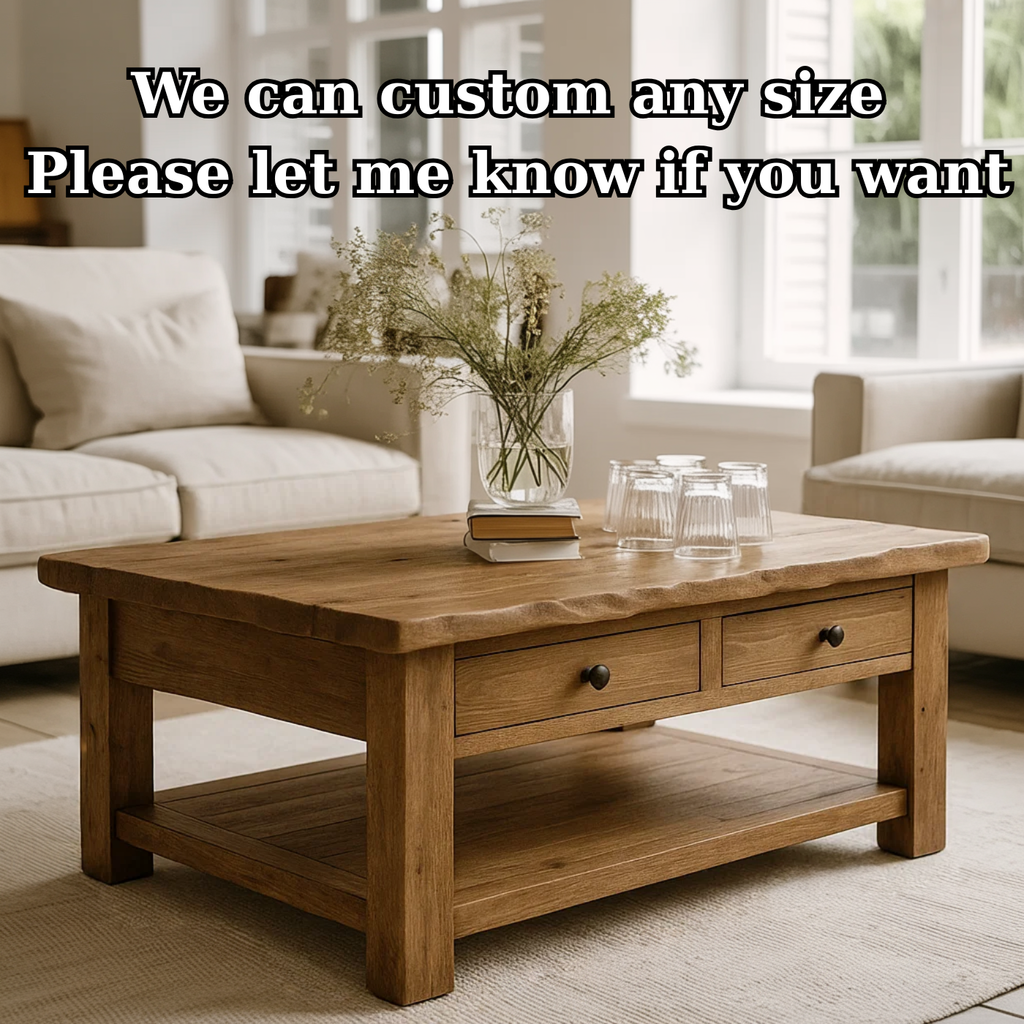 Handcrafted Solid Wood Coffee Table – Natural Slab Top with Two-Drawer Design - view 5 of 6