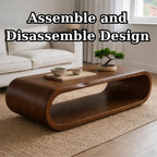 Sculptural Walnut Coffee Table with Curved Design and Open Shelf, Modern Living Room Decor - view 8 of 9