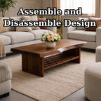 Live Edge Walnut Coffee Table with Slatted Shelf, Natural Modern Design for Living Room - view 8 of 9