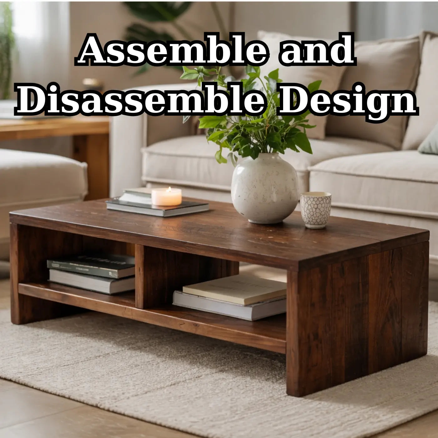 Solid Wood Coffee Table with Open Storage, Rustic Design for Living Room and Décor - view 8 of 9