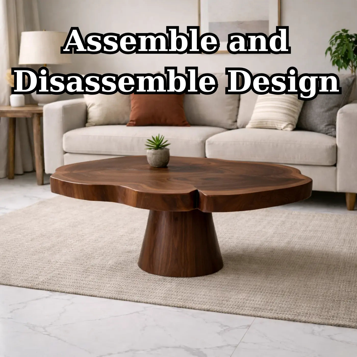Solid Wood Coffee Table with Organic Edge Top Modern Sculptural Living Room Table - view 8 of 9