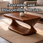 Modern Solid Wood Coffee Table with Sculptural Curved Base and Rectangular Wood Top - view 8 of 9