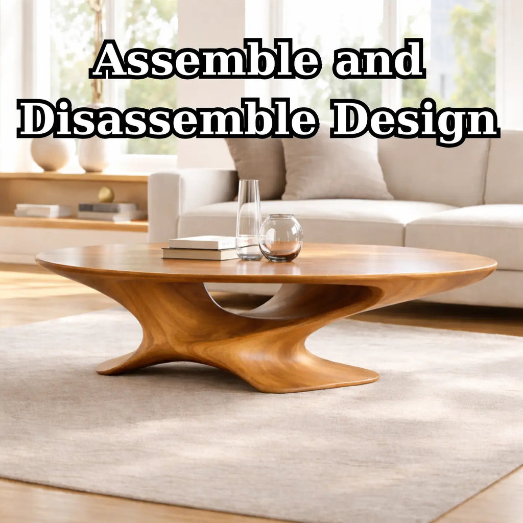 Modern Solid Wood Coffee Table with Sculptural Base and Round Wooden Living Room Table - view 8 of 9