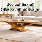 Modern Solid Wood Coffee Table with Sculptural Base and Round Wooden Living Room Table - view 8 of 9