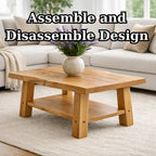 Solid Wood Coffee Table with Storage Shelf Rustic Wooden Living Room Table - view 8 of 9