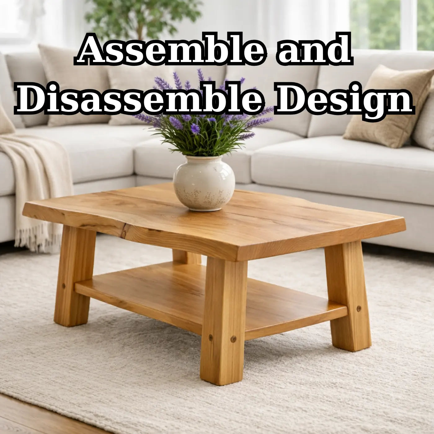 Solid Wood Coffee Table with Storage Shelf Rustic Wooden Living Room Table - view 8 of 9