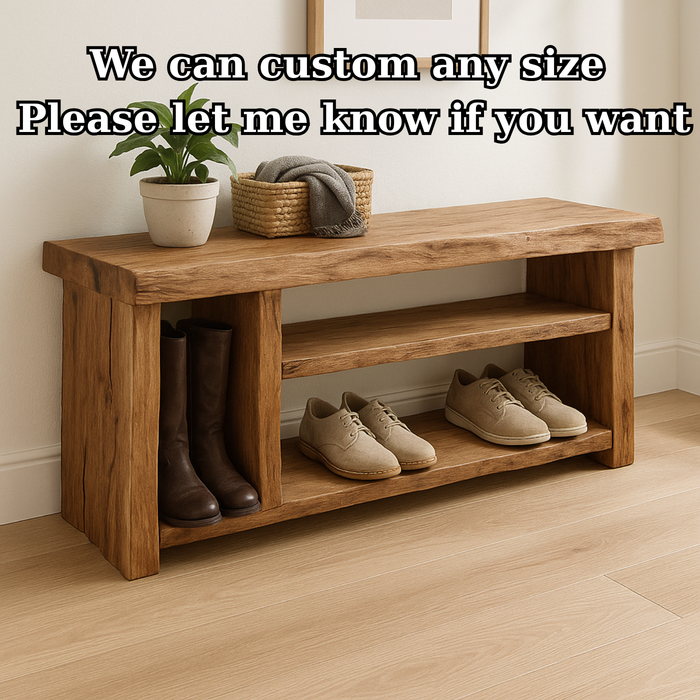 Handcrafted Solid Wood Bench – Natural Rustic Seating and Multi-Tier Storage - view 4 of 6