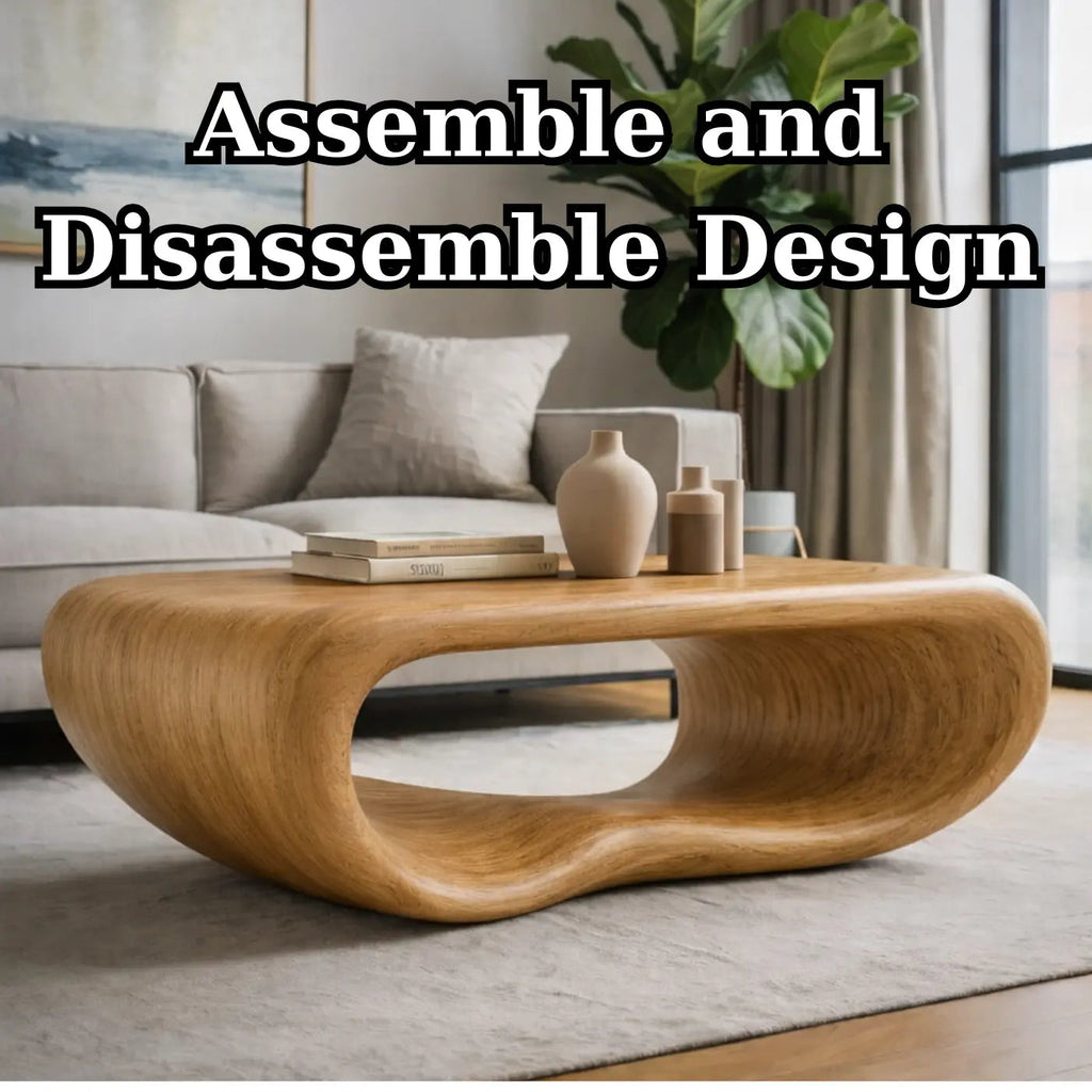 Modern Solid Wood Coffee Table with Sculptural Curved Design Minimalist Living Room Table - view 8 of 9