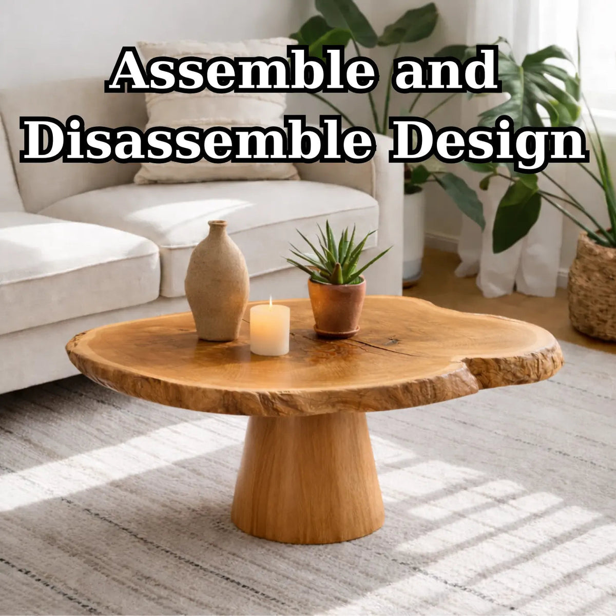 Live Edge Solid Wood Coffee Table for Living Room with Pedestal Base - view 8 of 9