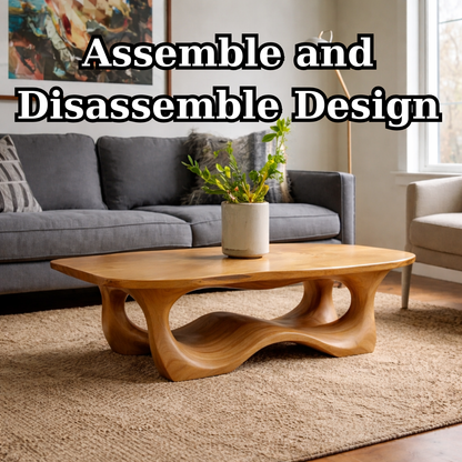 Solid Wood Coffee Table with Sculptural Base and Organic Curved Design - view 8 of 9