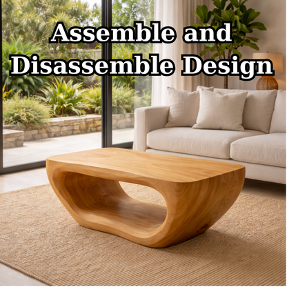 Solid Wood Coffee Table with Sculptural Hollow Base and Smooth Curved Design - view 8 of 9