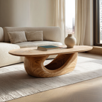 Sculptural Oval Coffee Table with Curved Base in Natural Wood - view 1 of 7