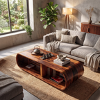 Curved Waterfall Coffee Table with Integrated Open Shelving - view 3 of 7