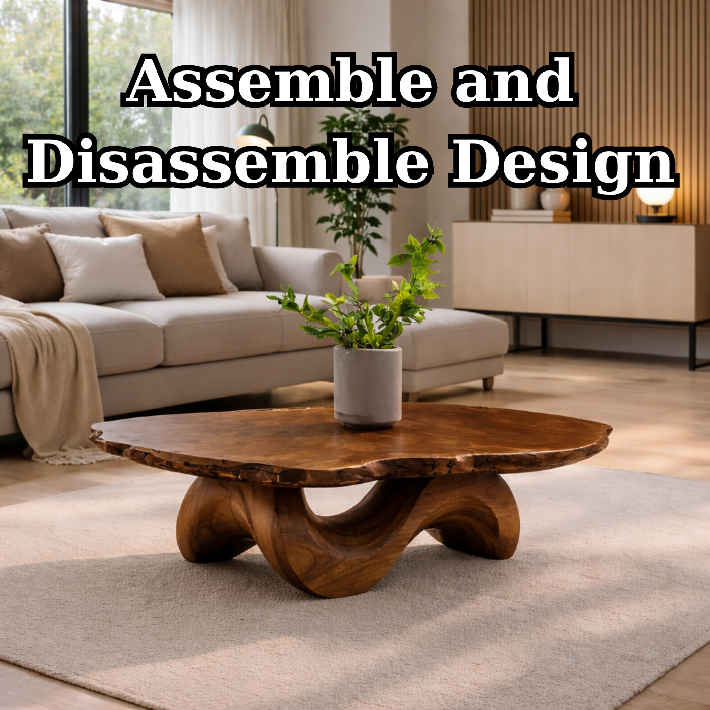 Live Edge Solid Wood Coffee Table with Sculptural Curved Base - view 8 of 9
