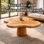 Organic Shape Solid Wood Coffee Table with Sculpted Pedestal Base - view 8 of 9