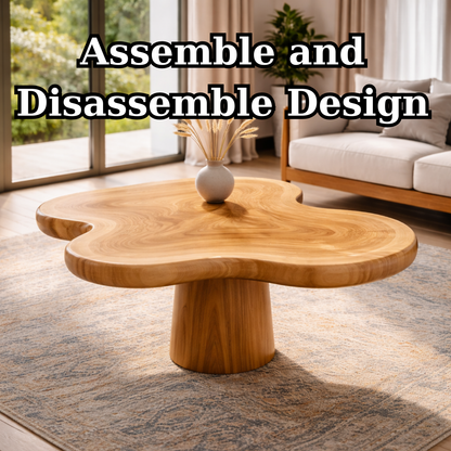 Organic Shape Solid Wood Coffee Table with Sculpted Pedestal Base - view 8 of 9