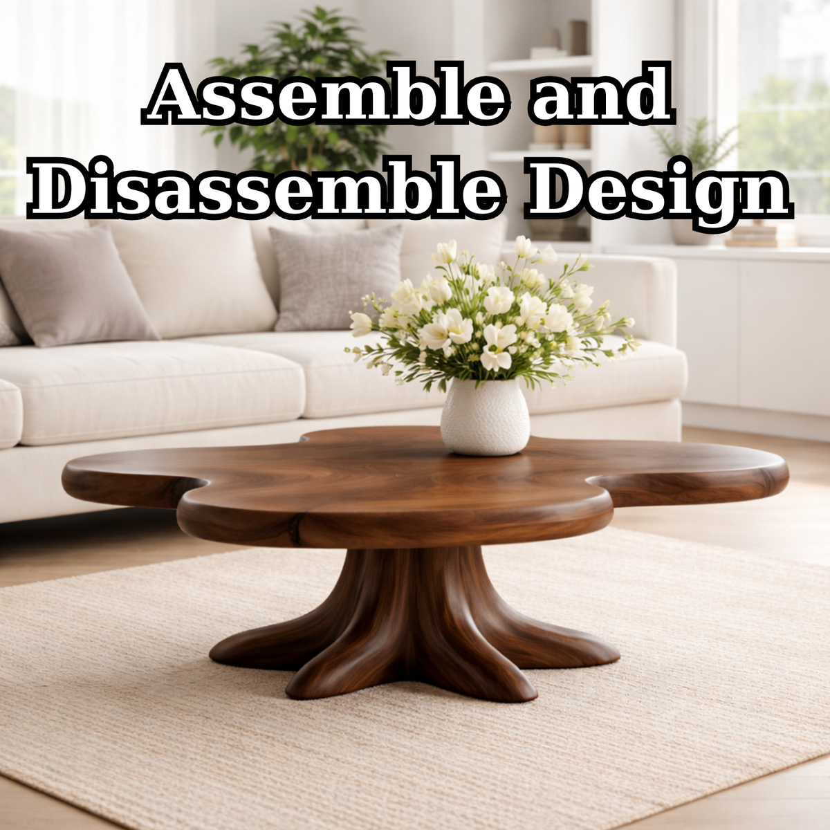 Solid Wood Coffee Table with Sculpted Flower Silhouette and Root Base - view 8 of 9