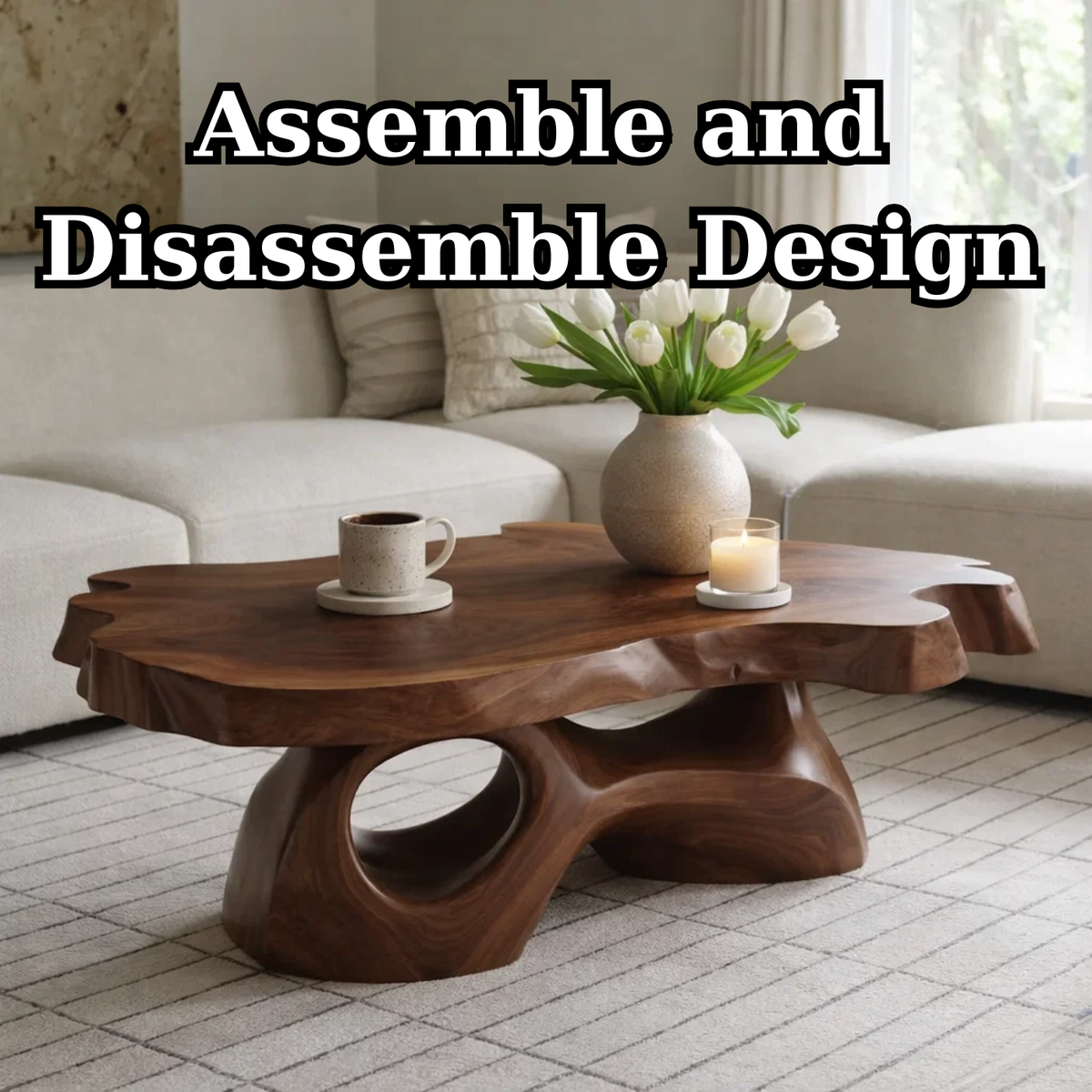 Solid Wood Live Edge Coffee Table with Sculpted Organic Base - view 8 of 9