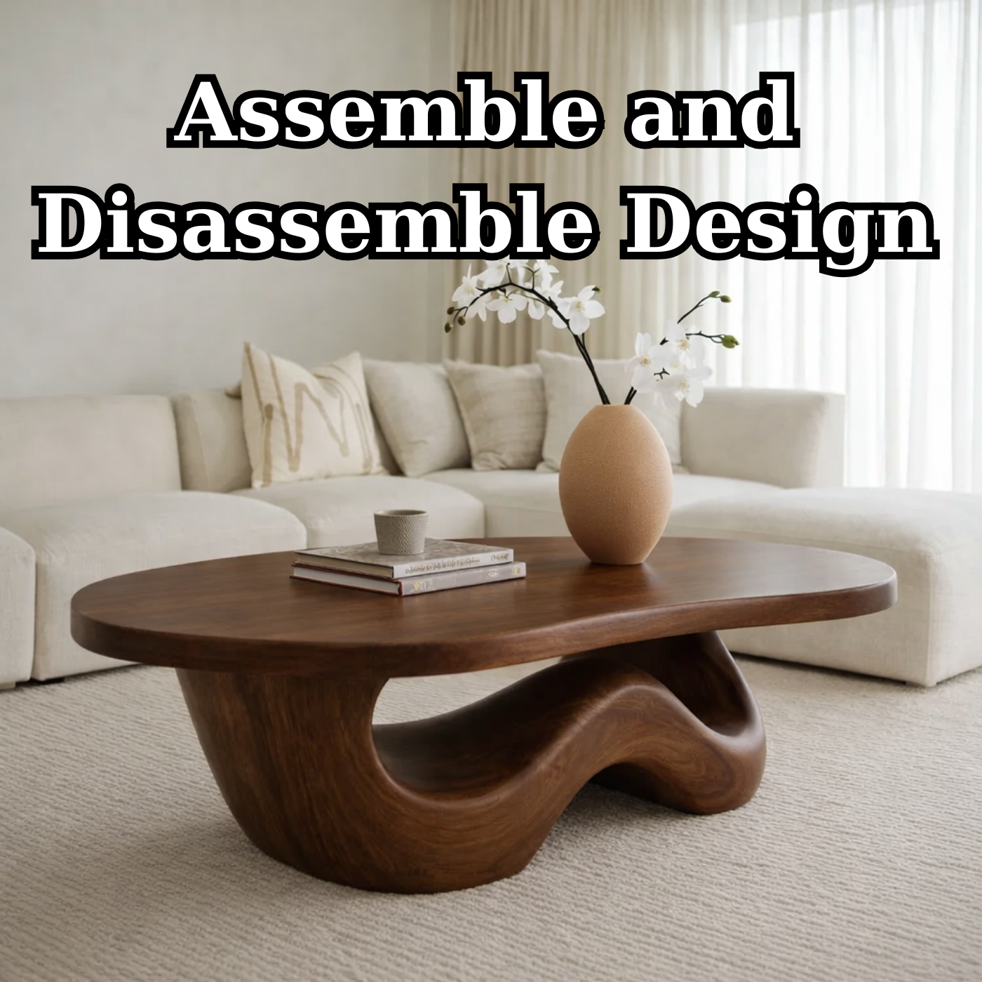 Solid Wood Coffee Table with Sculpted Organic Wave Base - view 8 of 9