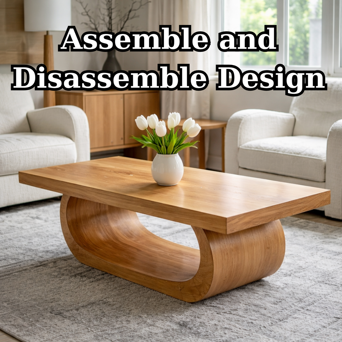 Solid Wood Coffee Table for Living Room with Curved Sculptural Base - view 8 of 9