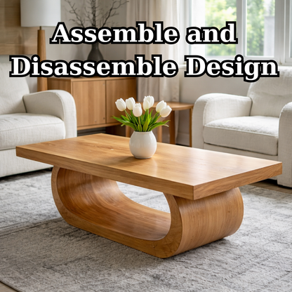 Solid Wood Coffee Table for Living Room with Curved Sculptural Base - view 8 of 9
