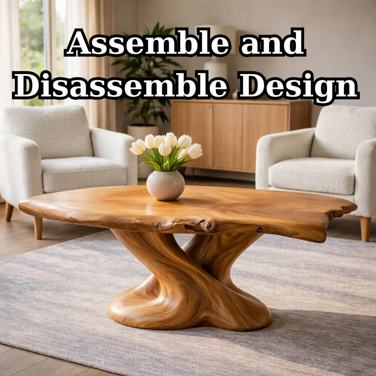 Solid Wood Live Edge Coffee Table with Sculptural Twisted Base - view 8 of 9
