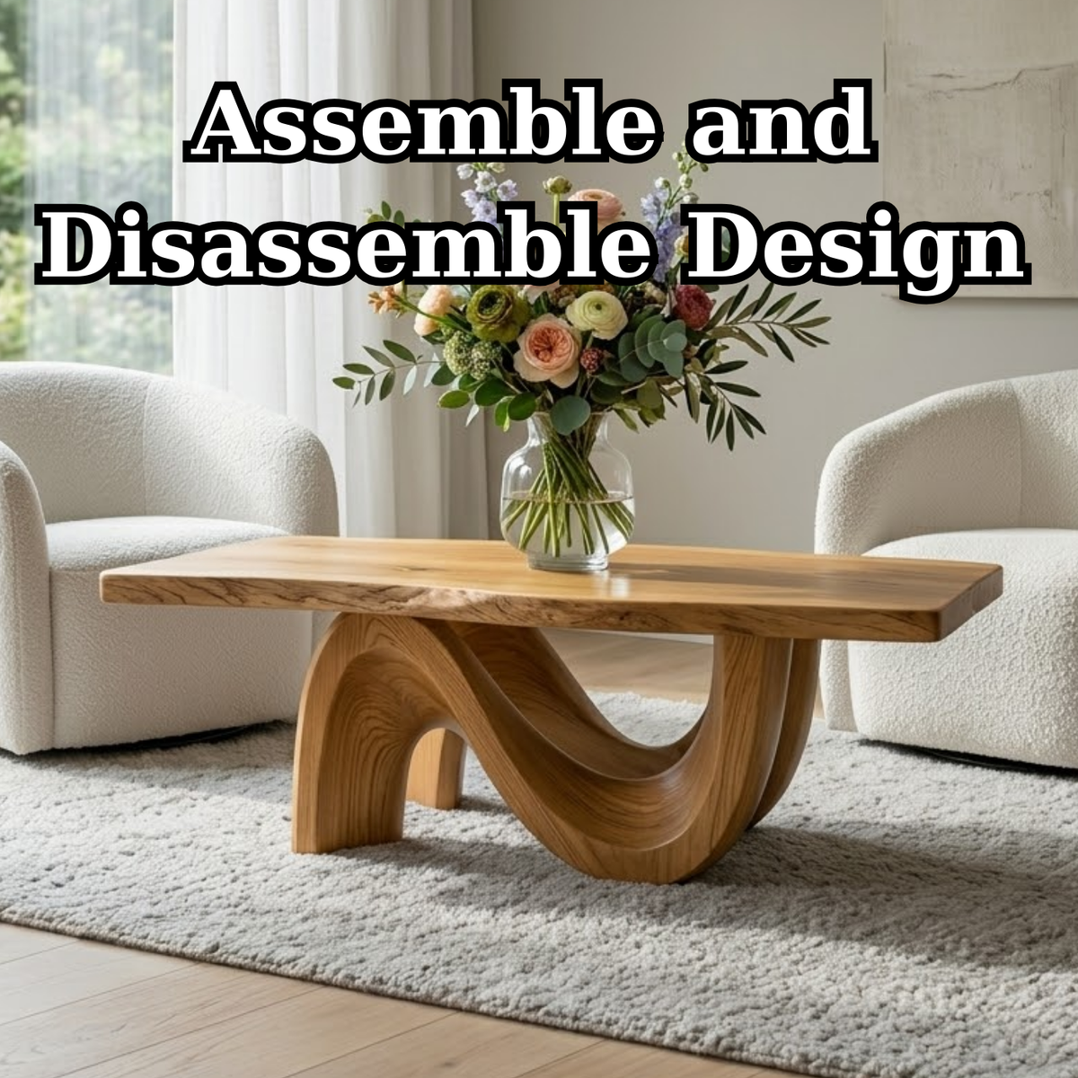 Solid Wood Coffee Table for Modern Living Room with Sculptural Curved Base - view 8 of 9