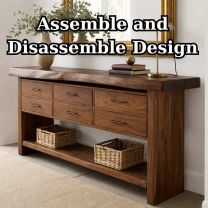 Solid Wood Console Table with Live Edge Top and 6 Drawers - view 8 of 9