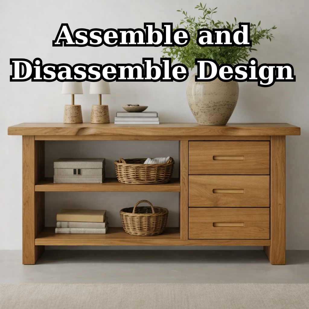 Solid Wood Console Table for Living Room with Open Shelves and Drawers - view 8 of 9