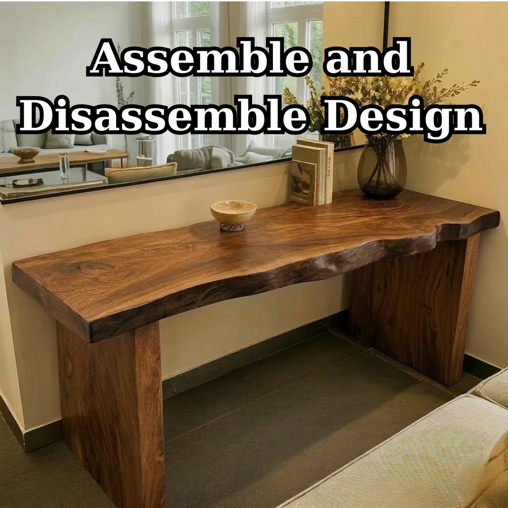 Solid Wood Console Table with Live Edge Top and Simple Block Base - view 8 of 9
