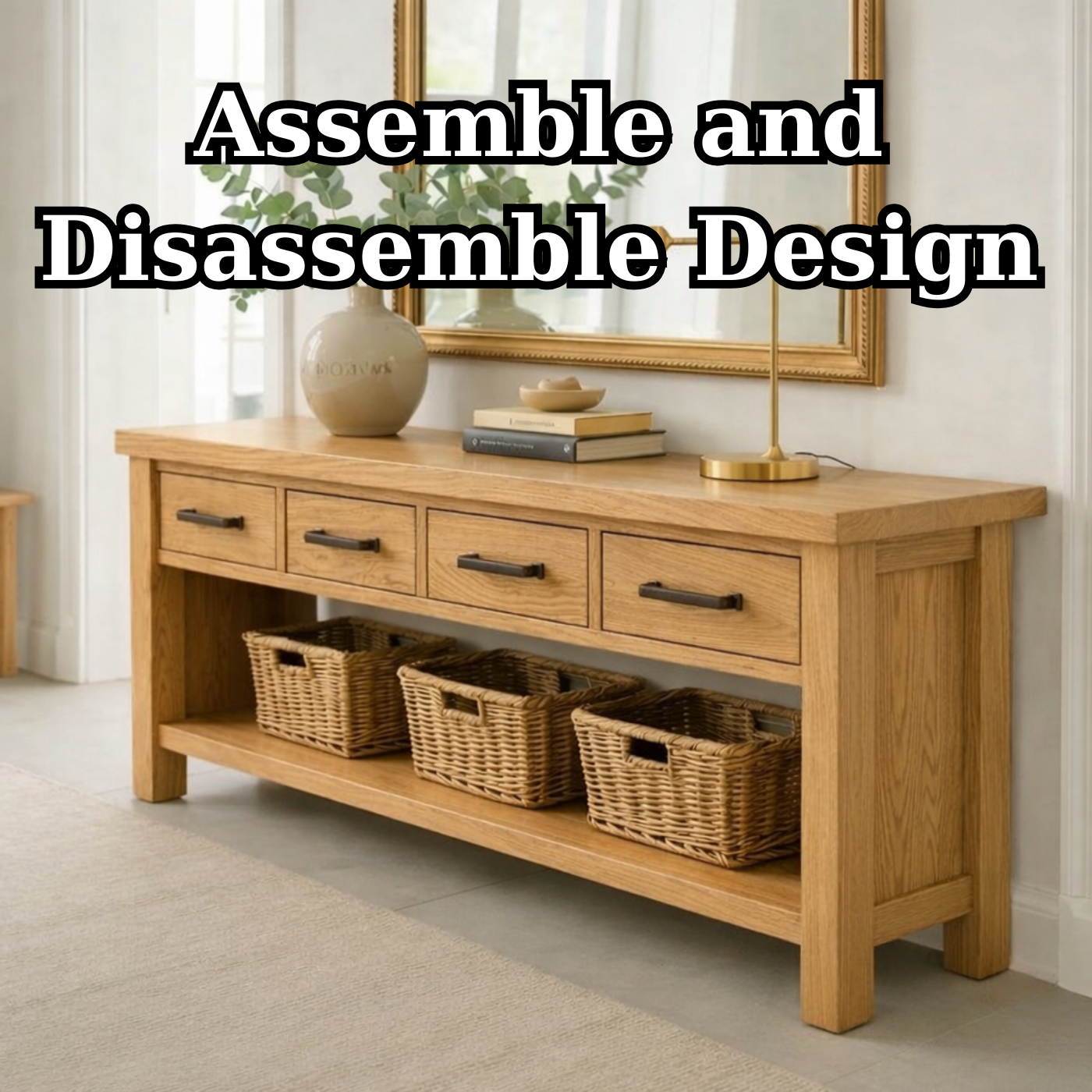 Solid Wood Console Table for Entryway with 4 Drawers and Open Shelf - view 8 of 9